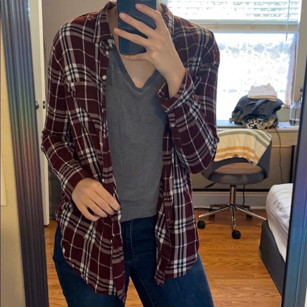 Lightweight burgundy plaid flannel
